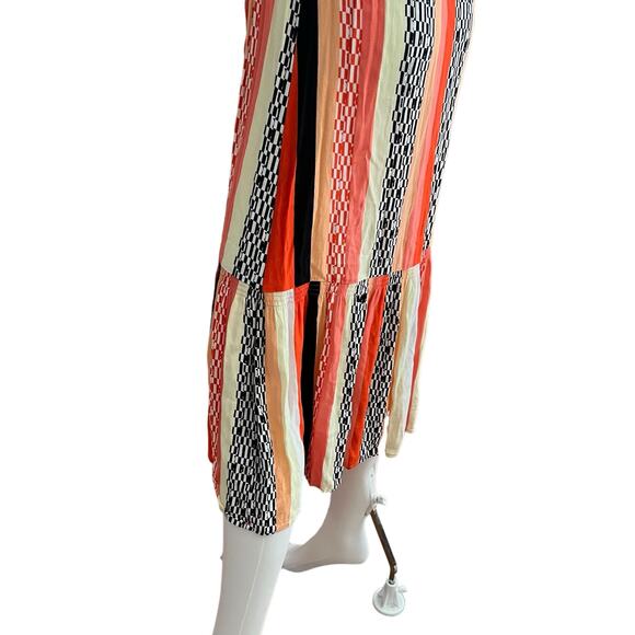 GAP Orange Yellow Smocked Stripe Abstract Sleeveless Midi Summer Dress XS - Picture 4 of 6